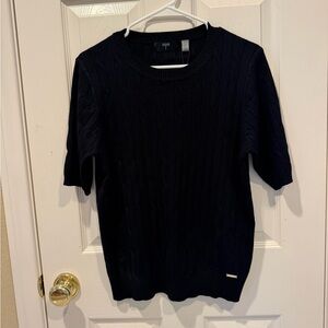 Tahari Black Short-Sleeve Cable-Knit Top